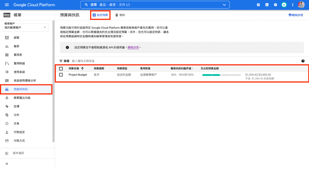 預算和快訊 使用範例二