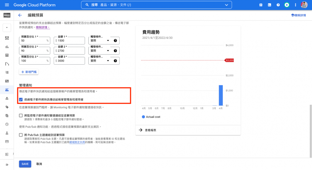 預算和快訊 使用範例八
