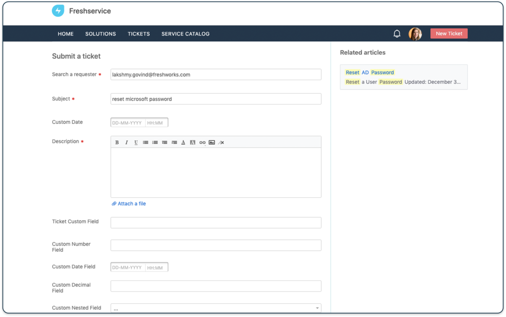 Freshservice ITSM knowledge base