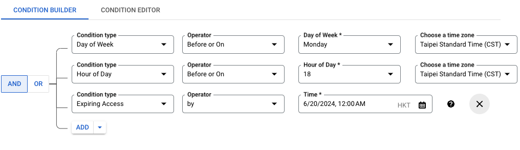 Google Cloud 登入驗證和授權 - Cloud IAM condition builder