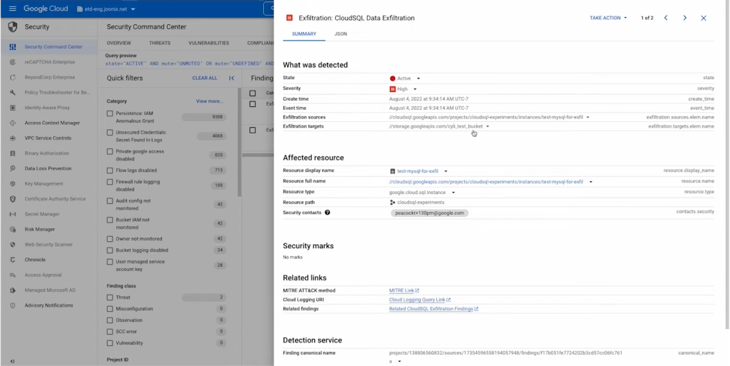 Google Cloud Security Command Center- 事件威脅偵測 Event Threat Detection