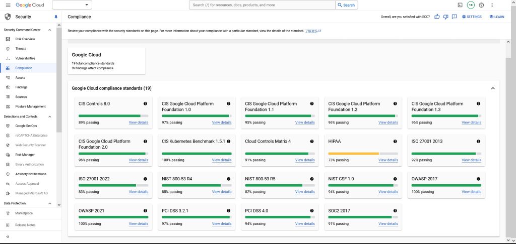 Google Cloud Security Command Center- Security Command Center 的 Compliance View
