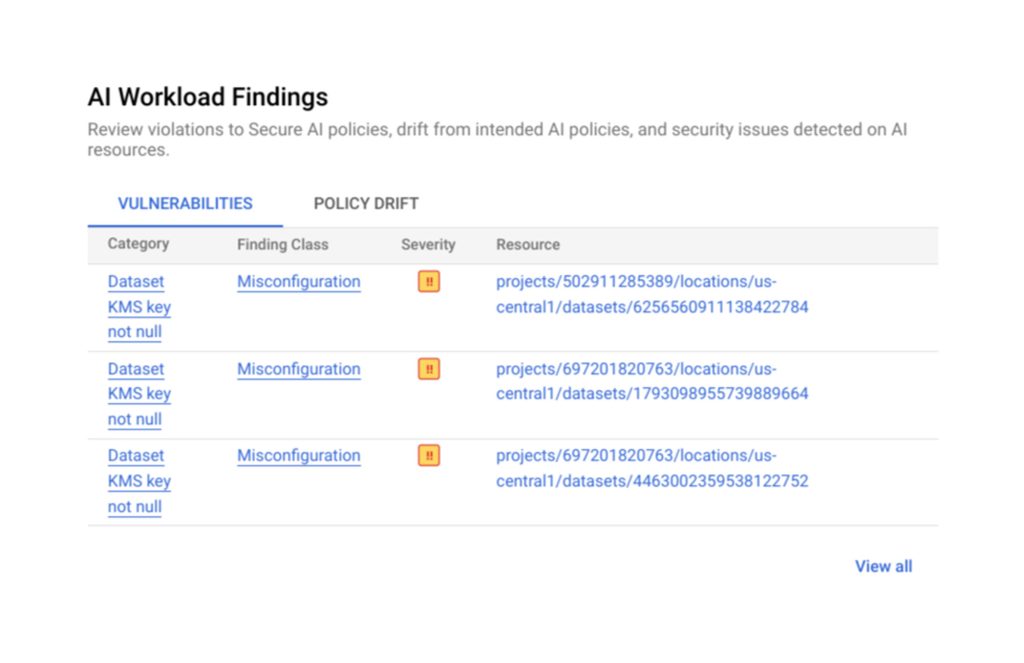 Google Cloud Security Command Center - Security Command Center AI Workload Findings
