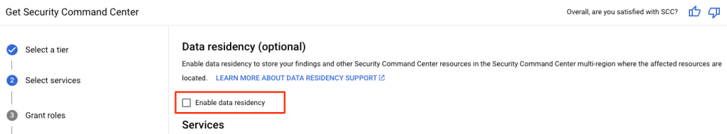 Google Cloud Security Command Center - 啟用 Data Residency