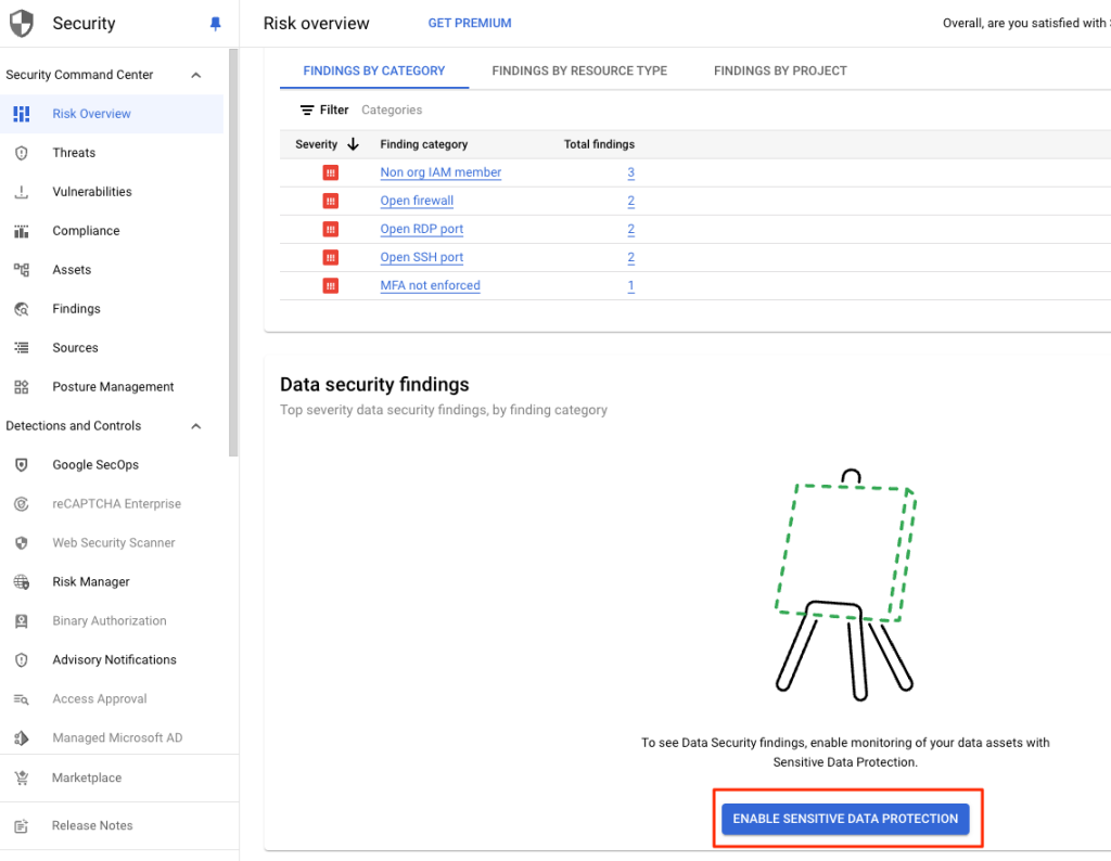 Google Cloud Security Command Center - Security Command Center 啟用敏感資料保護
