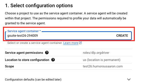 Google Cloud Security Command Center - 選擇運作 Service Agent Container 的專案