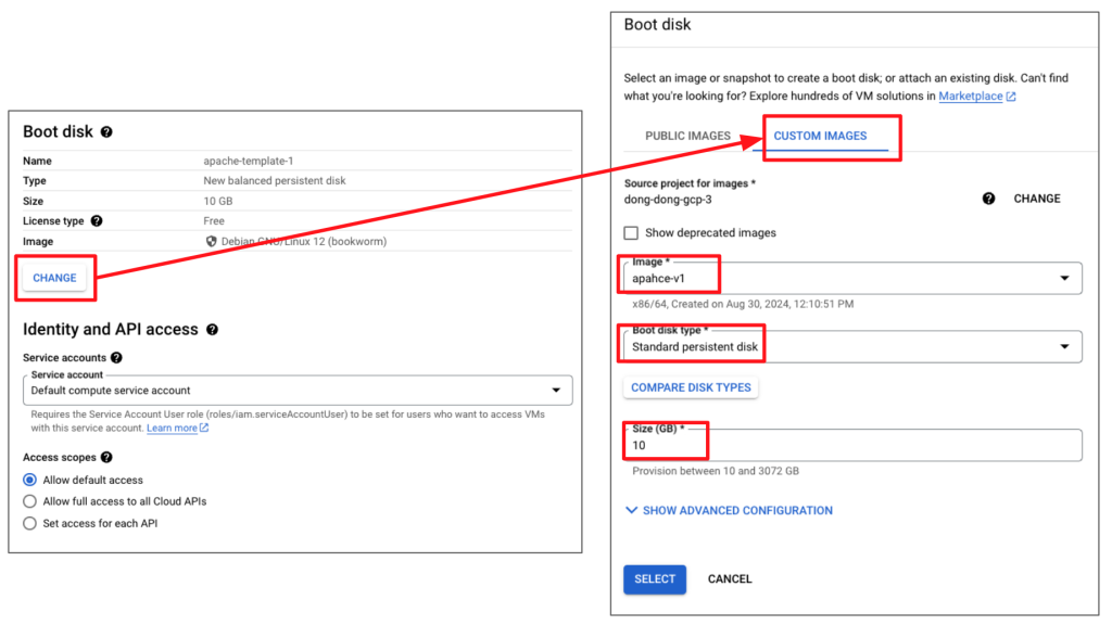 Google Cloud - 設定 Instance Template 的 Boot Disk 指向自訂的 Image