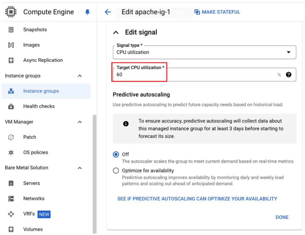 Google Cloud 修改 Instance Group 的 Capacity 回 60%