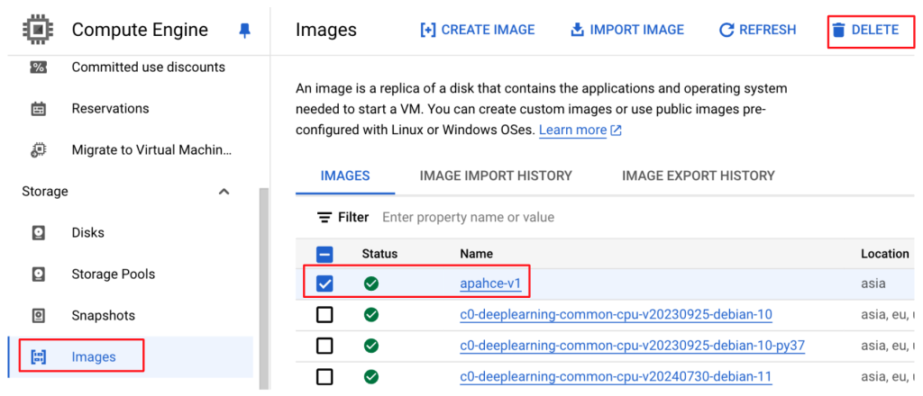 Google Cloud 刪除 Image