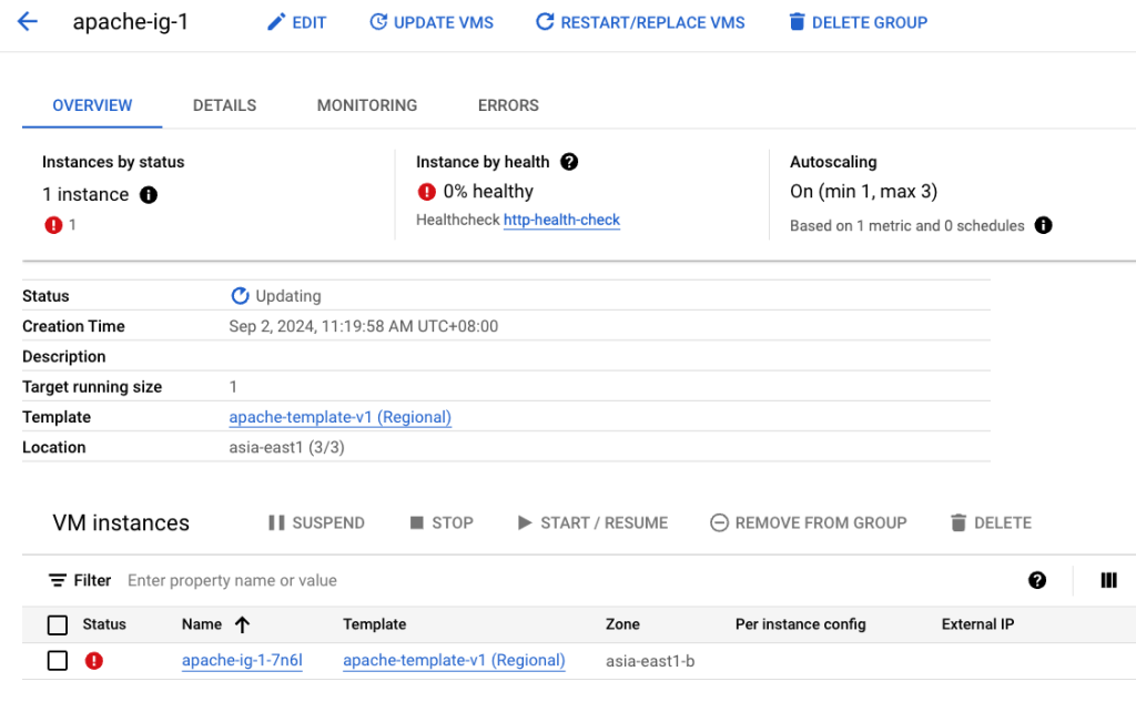 Google Cloud - Instance Group 顯示為 0% Healthy