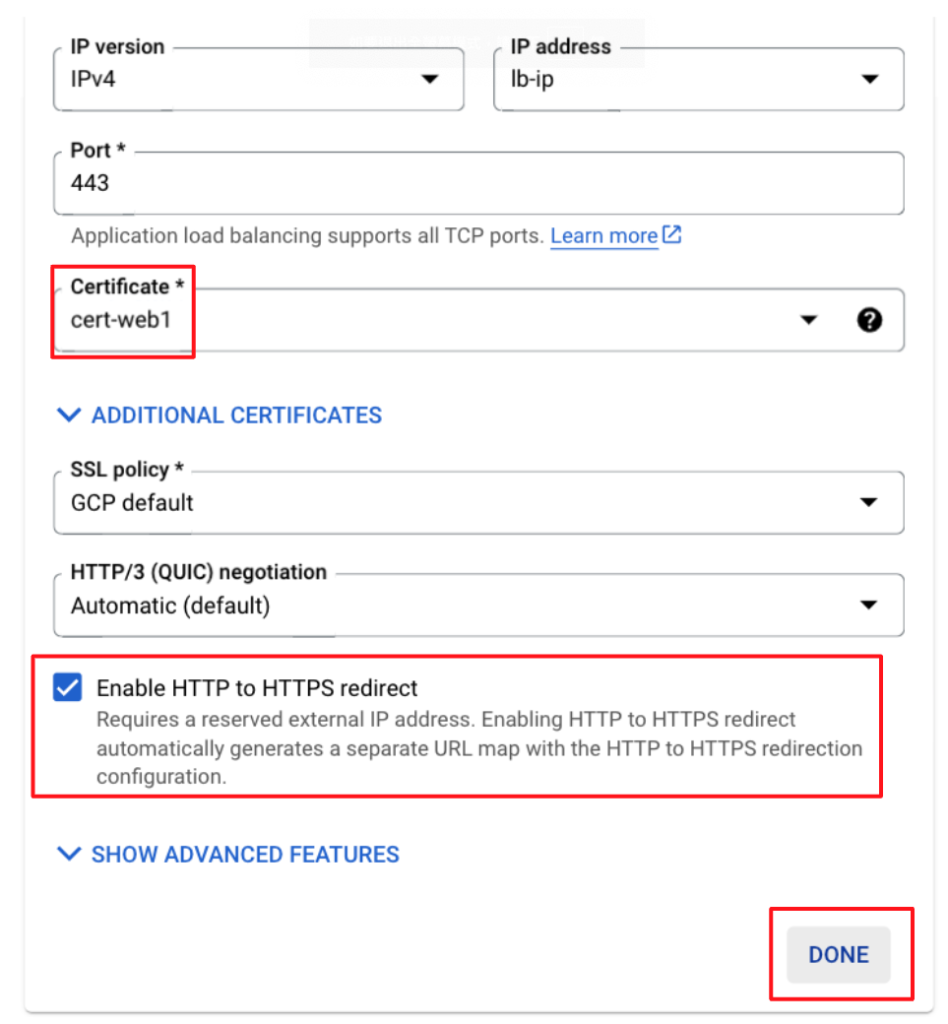 Google Cloud - 前端憑證確認，並勾選 HTTP 轉發 HTTPS