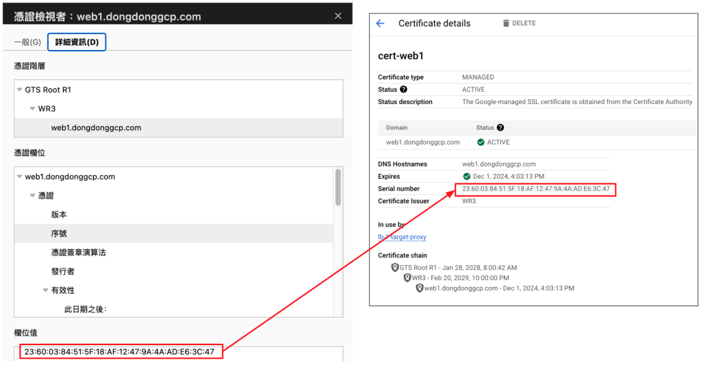 Google Cloud - 確認憑證是當初在 Load Balancer 上建立的
