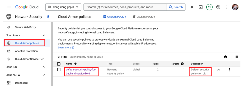 Google Cloud - 查看 Cloud Armor Security Policy