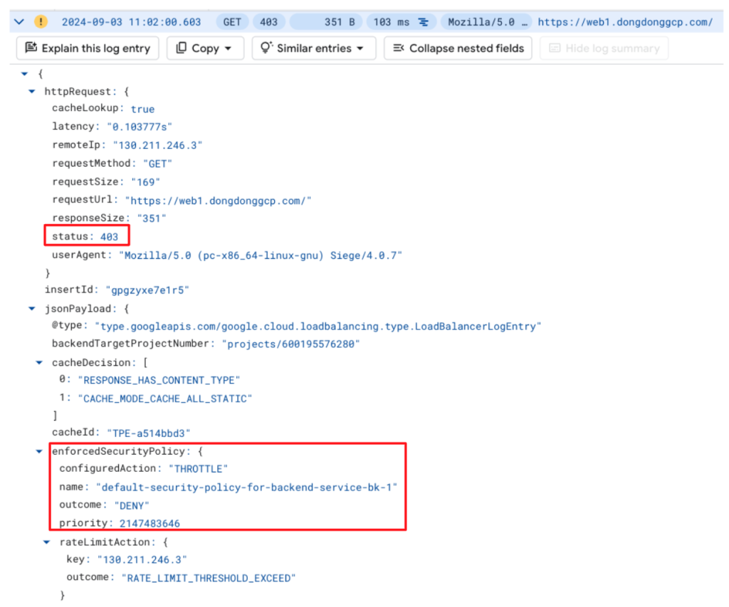Google Cloud - 看到 Cloud Armor 阻擋 Request 的記錄
