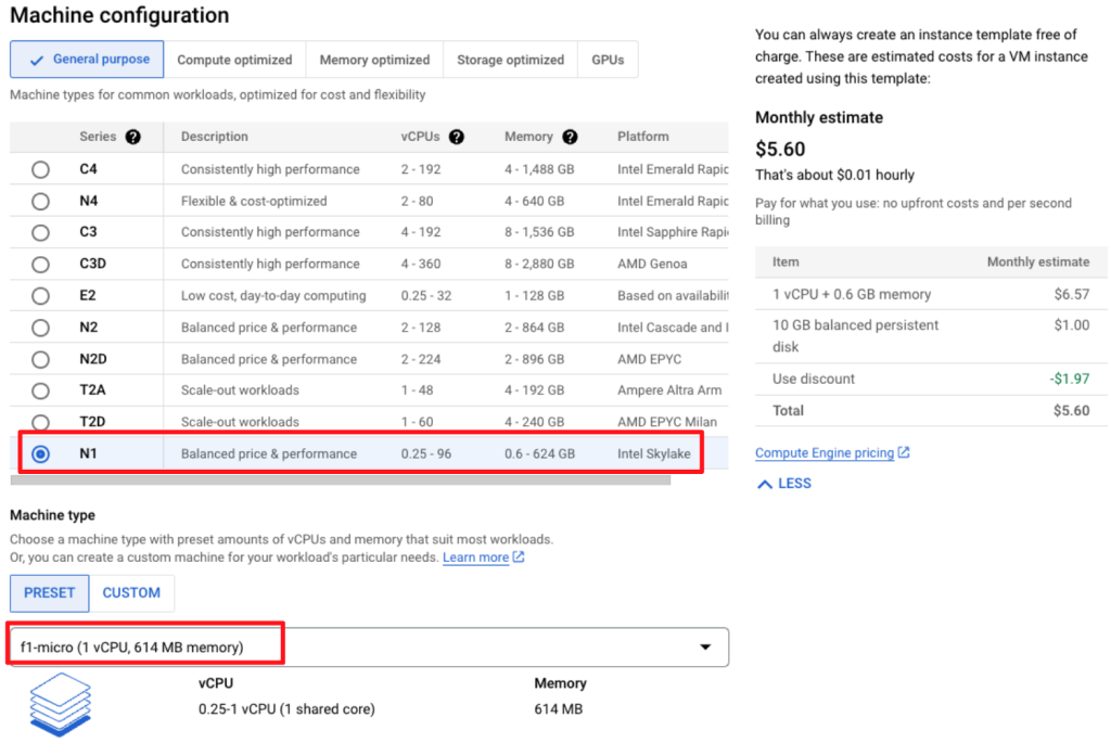 Google Cloud - 設定 Instance Template 使用 f1-micro 主機