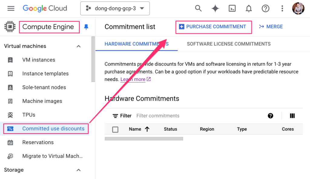 GCP VM 承諾使用折扣 (Committed Usage Discount; CUD), 以資源為基礎的 CUD, 購買 Resourced-Based CUD 畫面