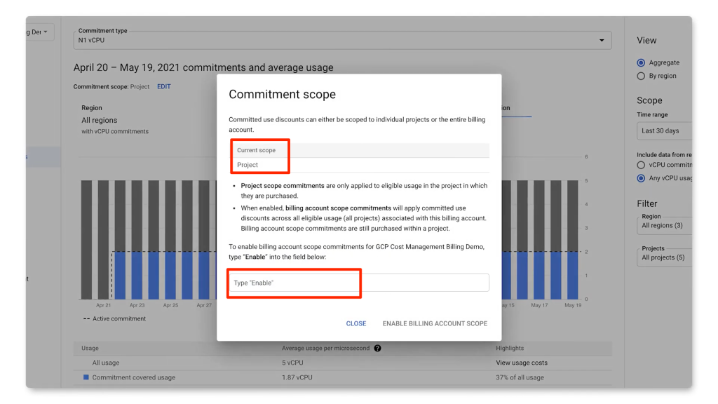 GCP VM 承諾使用折扣 (Committed Usage Discount; CUD), 以資源為基礎的 CUD, 啟用跨專案共享 CUD