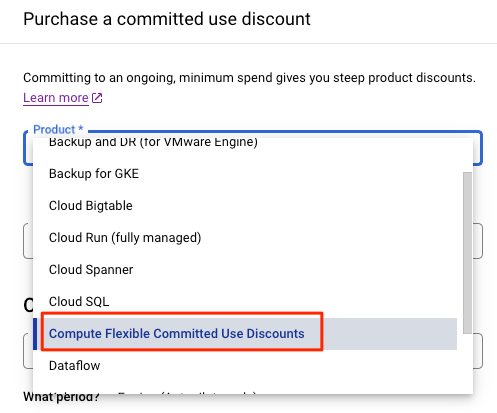 GCP VM 承諾使用折扣 (Committed Usage Discount; CUD), 運算彈性的 (Computed Flexible) CUD, 選擇購買 Flexible CUD 的產品