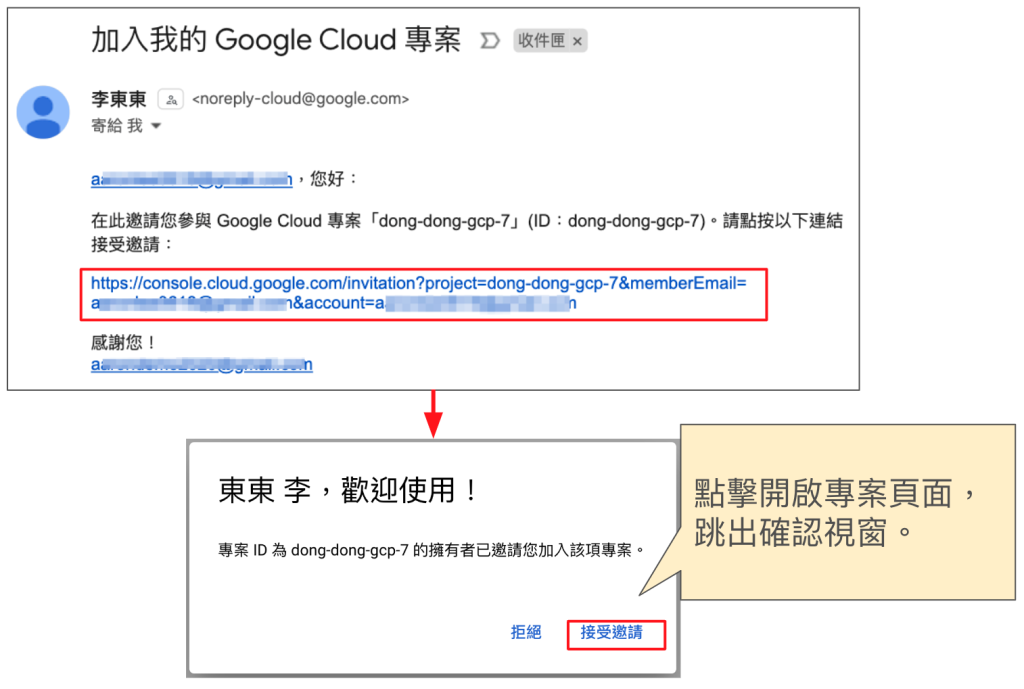 Google Cloud 收信接收專案權限