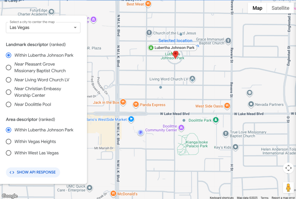 Google Maps Geocoding API Preview - Address Descriptors (Las Vegas example)