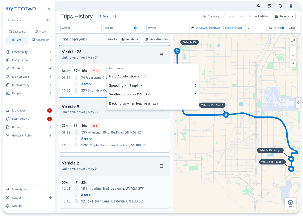 Geotab Fleet Telematics - Trips History