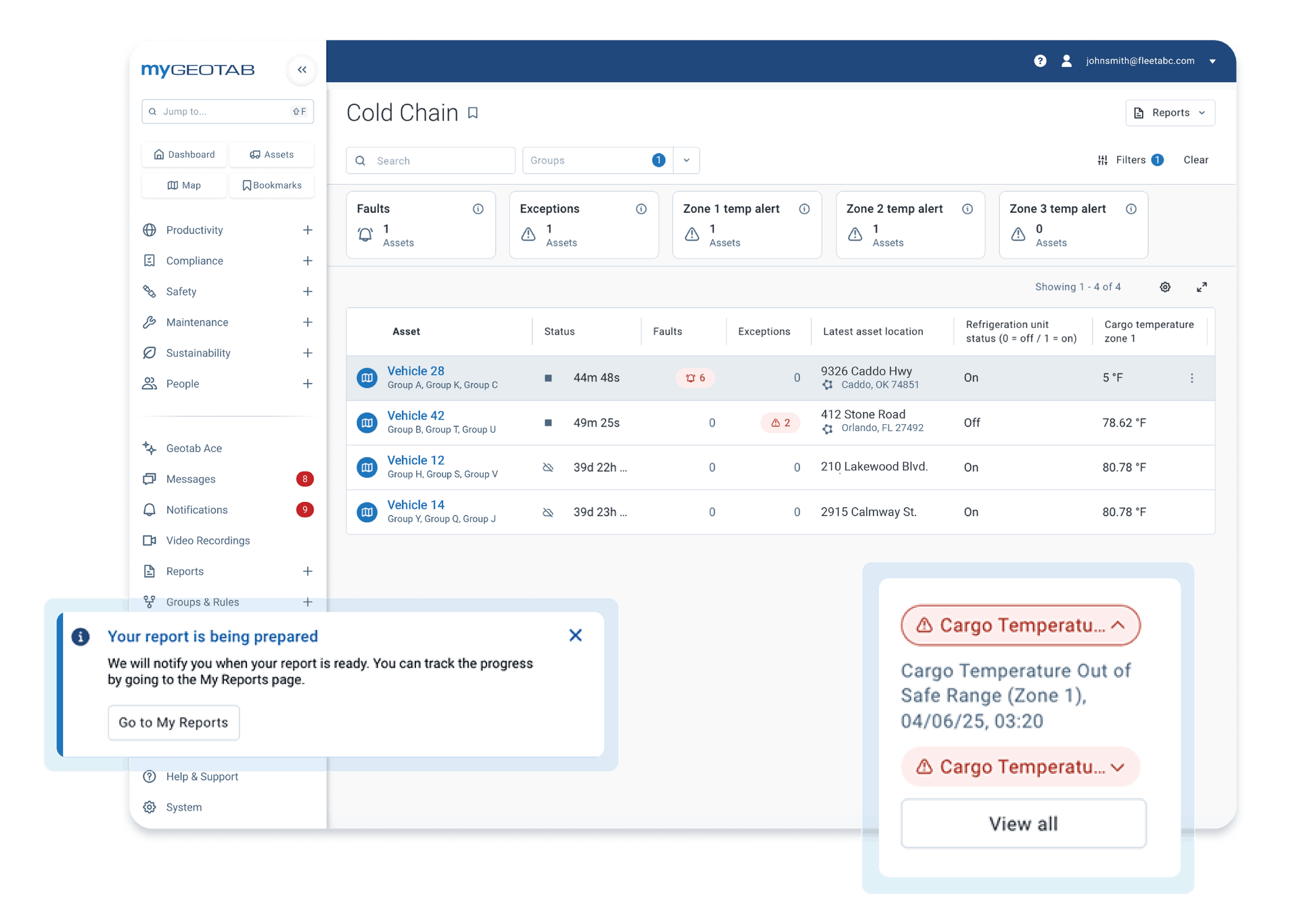 Geotab cold chain management